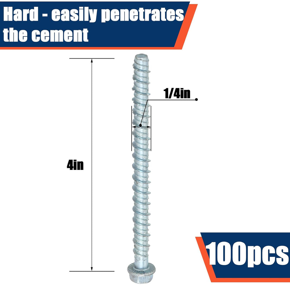 Tandefio 100 Pack 1/4 x 4 Concrete Anchors and Screw Kits Galvanized