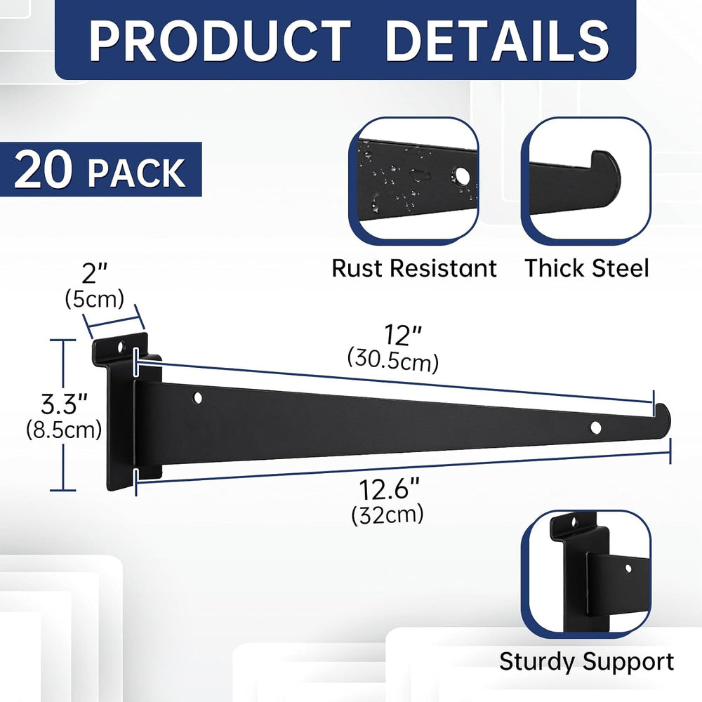 20 Pack Metal Slatwall Shelf Brackets with Lip Heavy Duty, Slatwall Accessory...