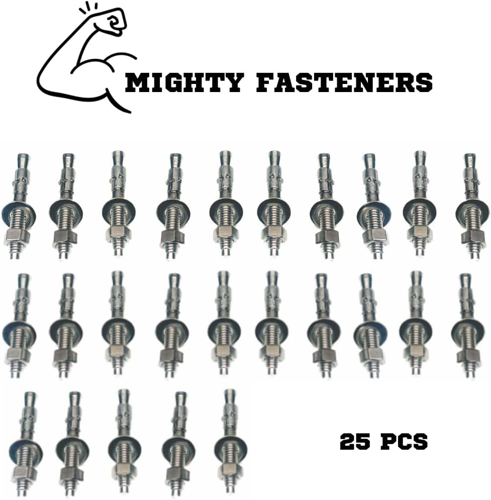 Mighty Fasteners 304 Stainless Steel Wedge Anchors 3/8" X 3" - 25 Pack