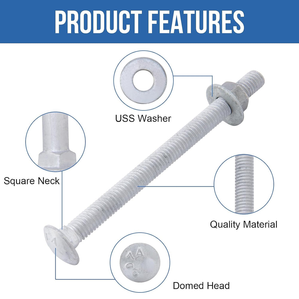 3/8" x 6" Carriage Bolts (50 PCS), Hot Dip Galvanized, Heavy Duty R...