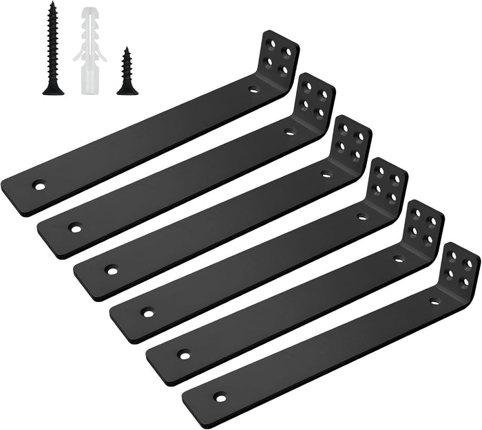 Shelf Brackets 10 inch, Heavy Duty Shelf Bracket 6 Pack L Brackets Black Metal Wall Bracket for Shelves Support Bracket with Screws