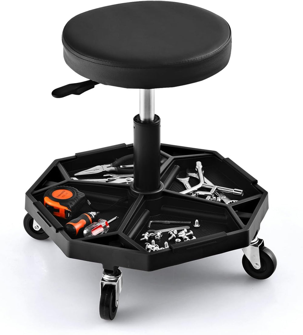 IRONMAX Rolling Mechanic Stool, Adjustable Shop Stool Creeper Seat