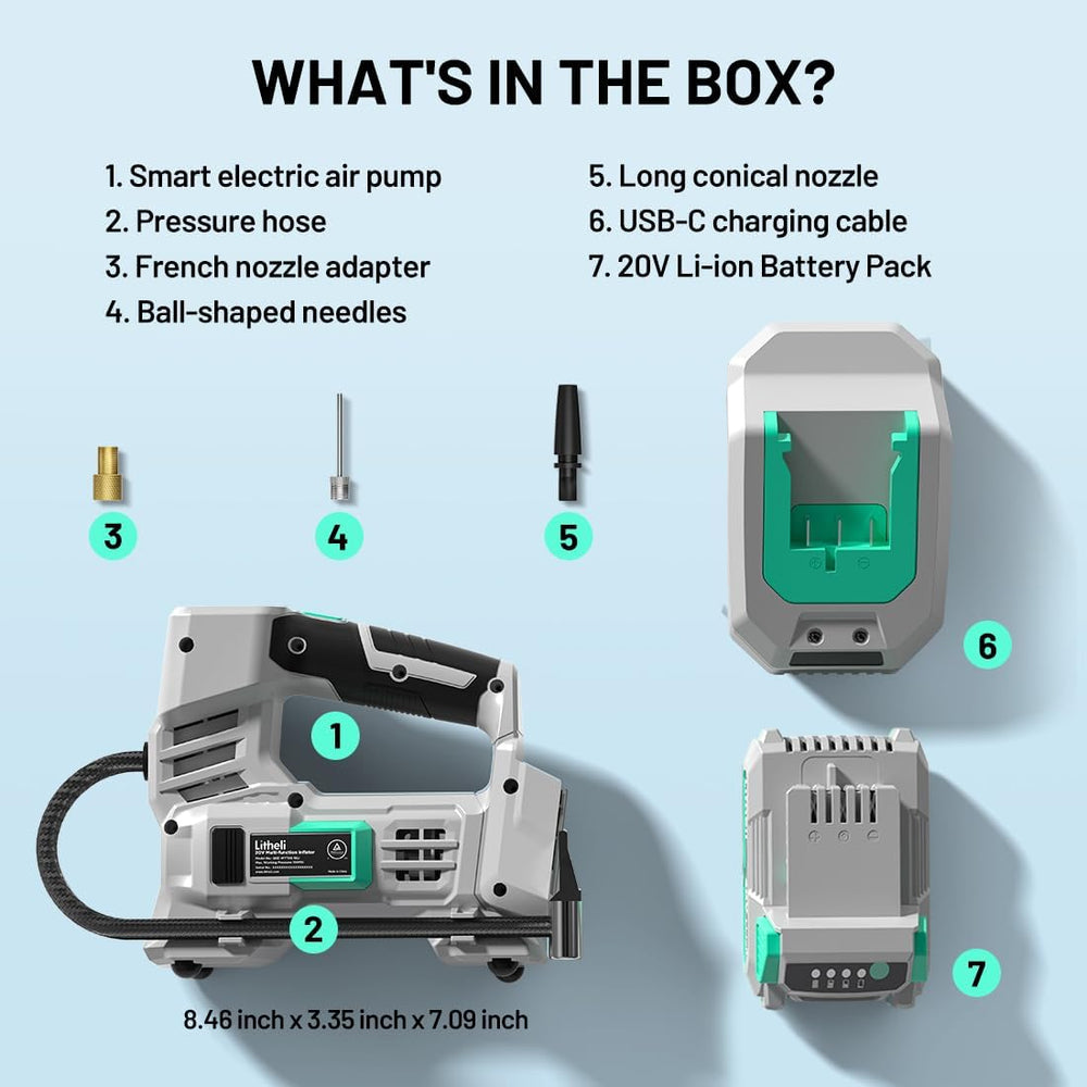 Litheli Tire Inflator Air Compressor, 20V Cordless Car Tire Pump with Digital...
