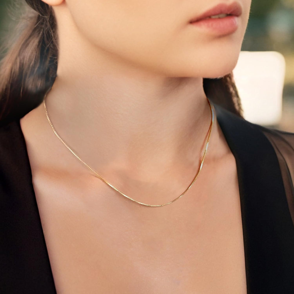Everyday Elegance 10K Gold Box Chain Necklace for Women, Spring Ring Clasp