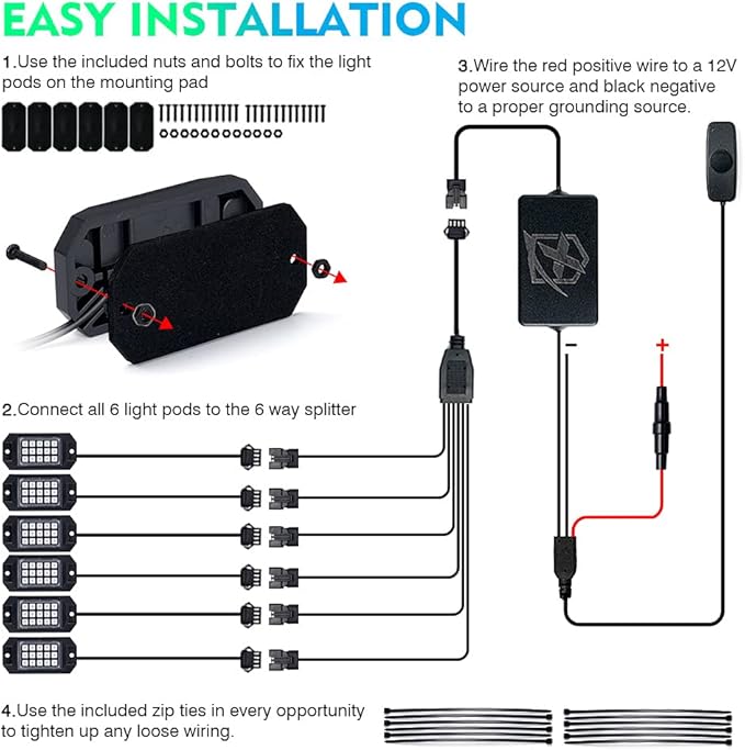 Xprite Bluetooth RGB LED Rock Lights Kit, Motorcycles, Boats