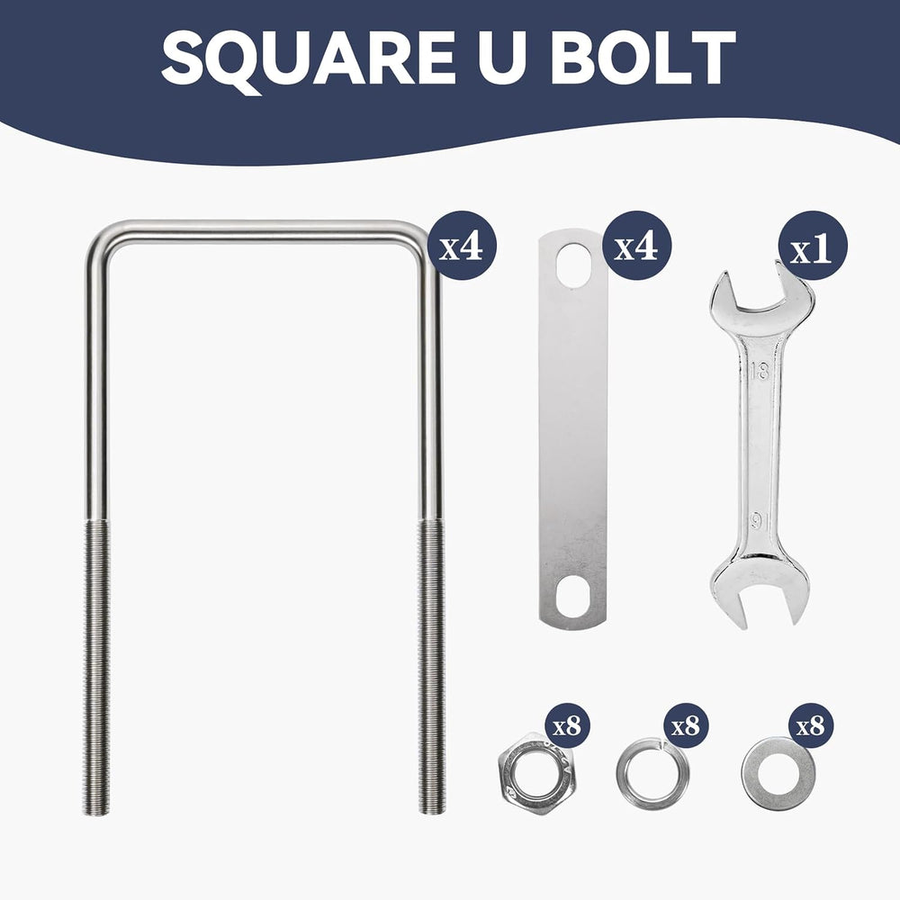4 Sets M10 Square u Bolts 4 inch Wide,Square Bend u-Bolts,4" u Bolt