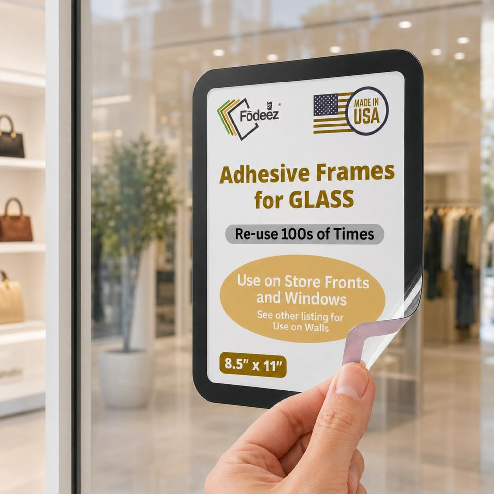 Letter-Size 8.5 x 11 Adhesive Frames, Black, Use on Glass