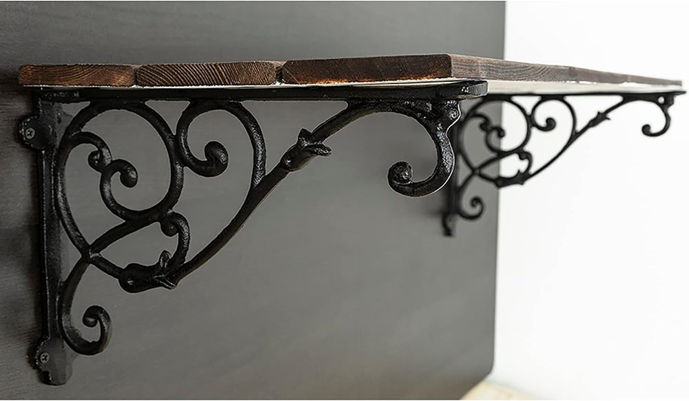 2 Pack Decorative Shelf Brackets,11 Inch Cast Iron Shelf Supply,Antique Black...
