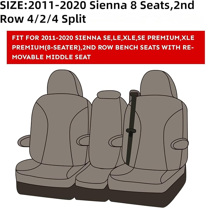 EKR Sienna Seat Covers for 2011-2020 Toyota Sienna LE, XLE Premium 2nd Row