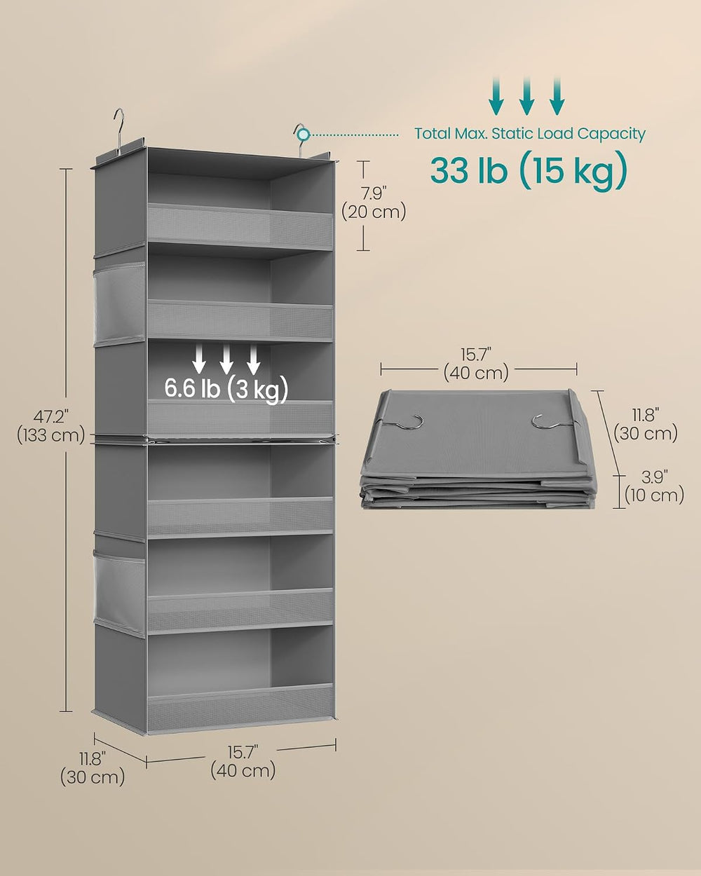 SONGMICS Widened Hanging Closet Organizer, 6-Tier, Separable，2 Pack
