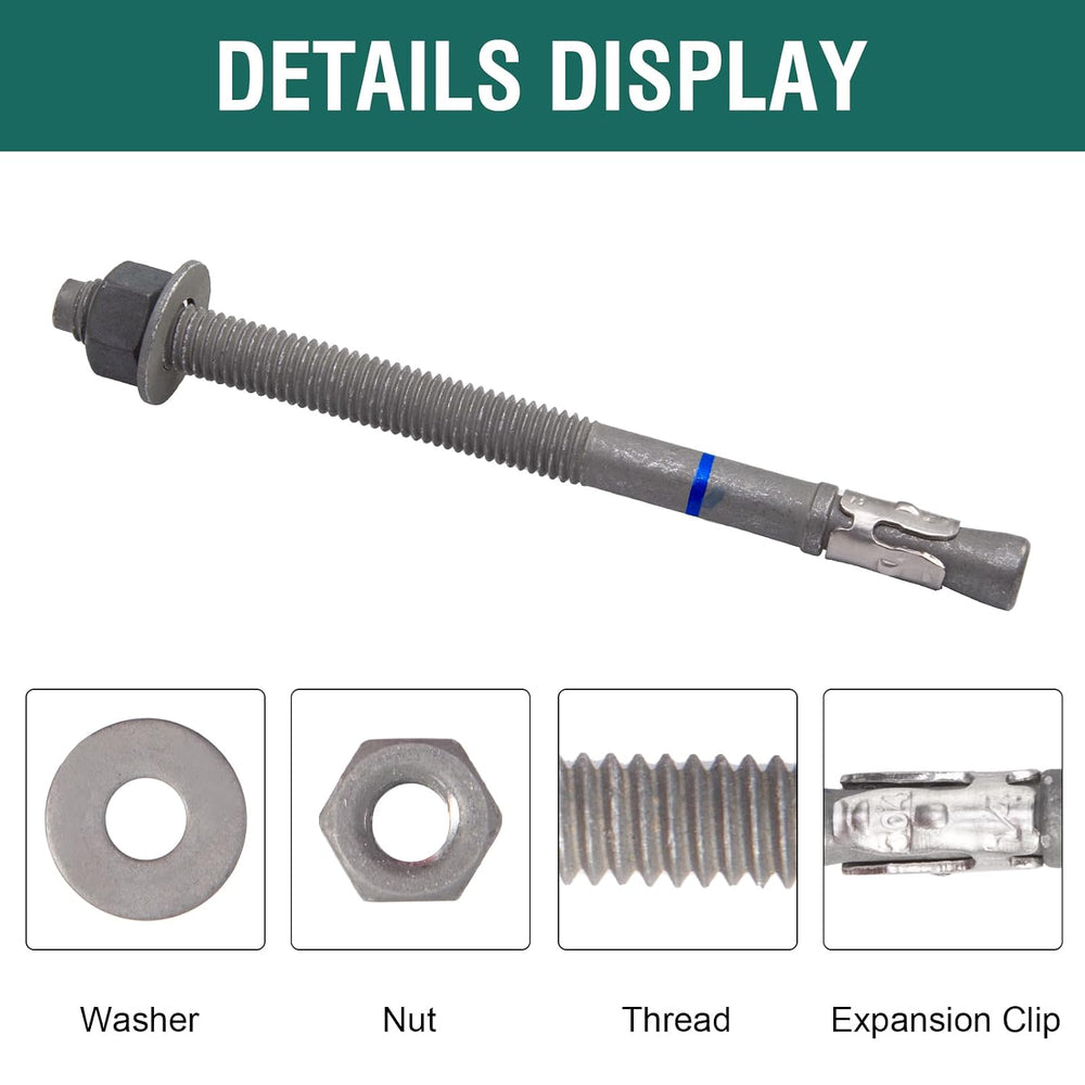 1/2" x 7" Concrete Anchors (20 Pack) Wedge Anchors Bolts, Hot Dip G...