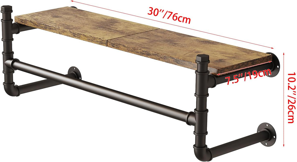 Industrial Pipe Clothing Rack,Wall Mounted Clothes Rack with Shelf