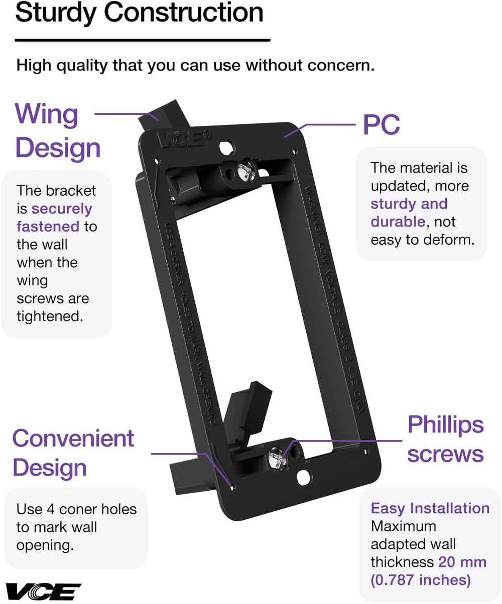 VCELINK Low Voltage Mounting Bracket, Flush Low Voltage Box, Black 25-Pack