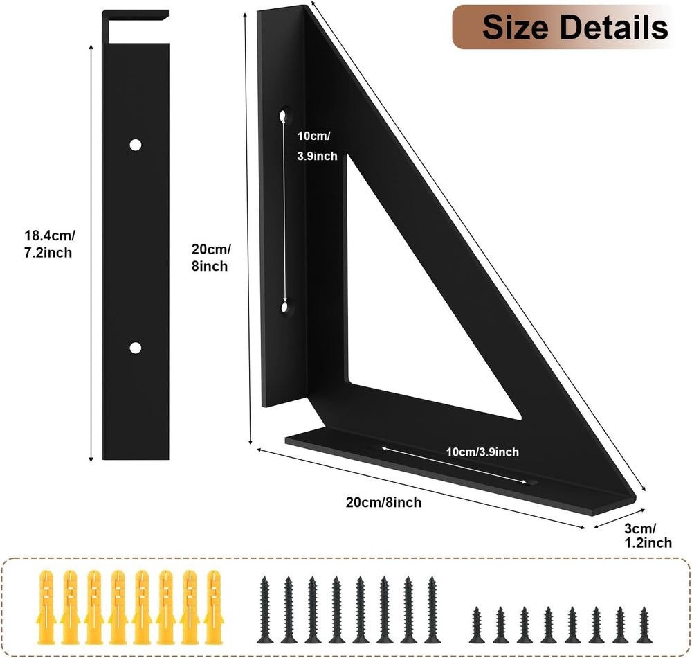 SOGAL Heavy Duty Shelf Bracket 8 Inch Black Triangle L Bracket 4 Pack