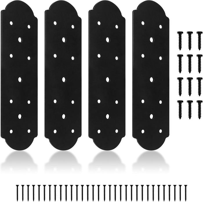 I Shape Steel Flat Bracket, 4 Pcs 10" X 3" Flat Fixing Mending Plates Black Flat Repair Plate Bracket with Screws Set for Wood Lumber Timber Connectors