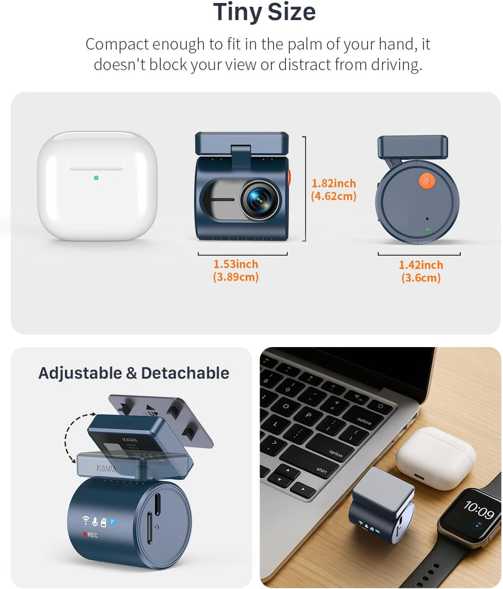 KAWA 2K Dash Cam, Stealth Display & Voice Control & WiFi Car Camera