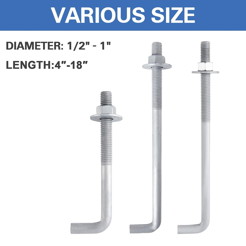 1/2" x 14" Concrete Anchor Bolts (10 Pack) L Shaped, Hot-Dip Galvan...