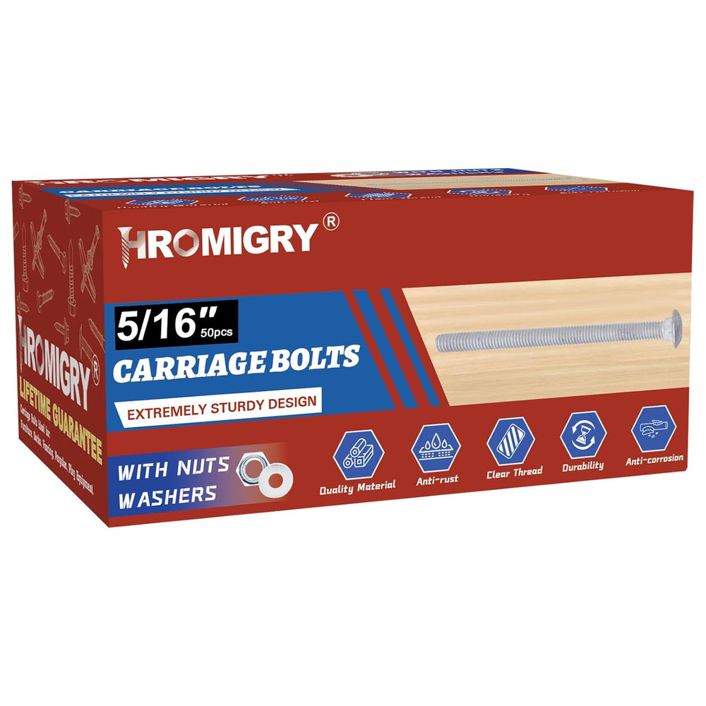 5/16" x 6" Carriage Bolts (50 PCS), Hot Dip Galvanized, Heavy Duty ...