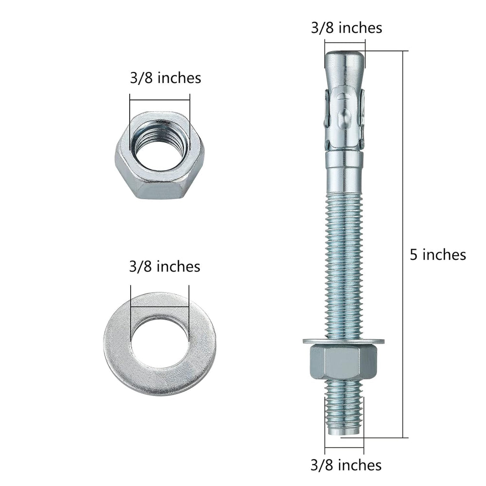 Wensilon 3/8"x4" Wedge Anchors for Concrete, Zinc-Plated, 50 PCS