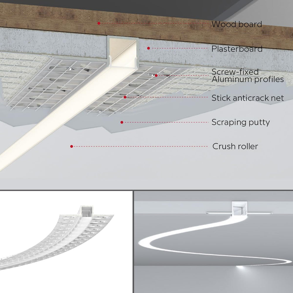 Spotless Plaster in Recessed Flexible Drywall LED Channel Fully Bendable LED ...