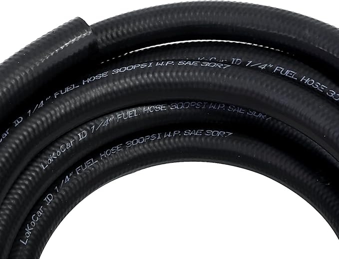 LokoCar Rubber Fuel Hose Line Push Lock 1/4" ID SAE 30R7 NBR 25ft 300PSI...