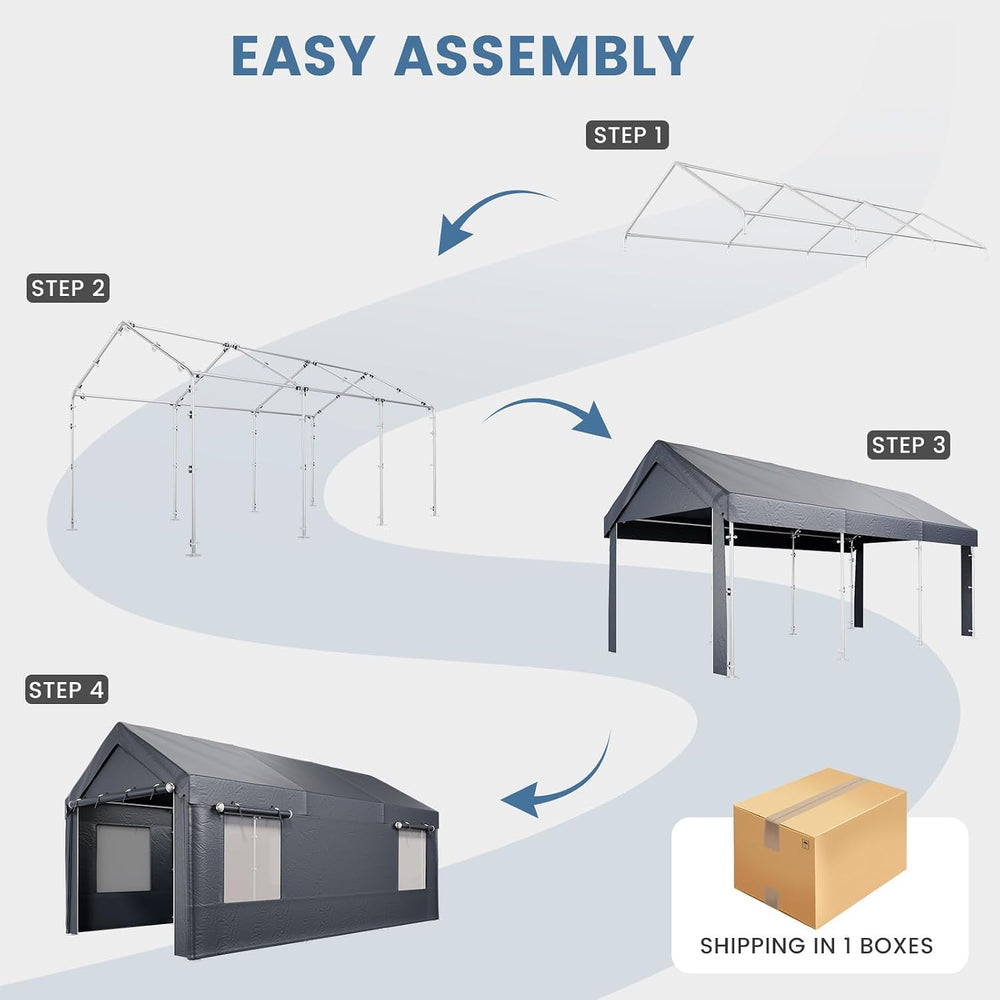 EROMMY 10x20FT Car Port Portable Garage,Gray