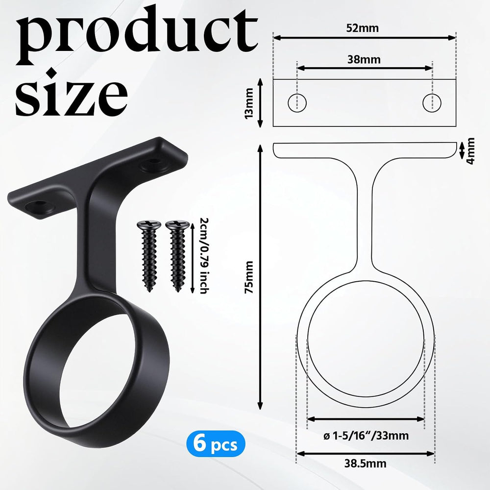 LEIFIDE 6 Pcs 1 5/16 Inch Round Closet Rod Support Bracket,Black