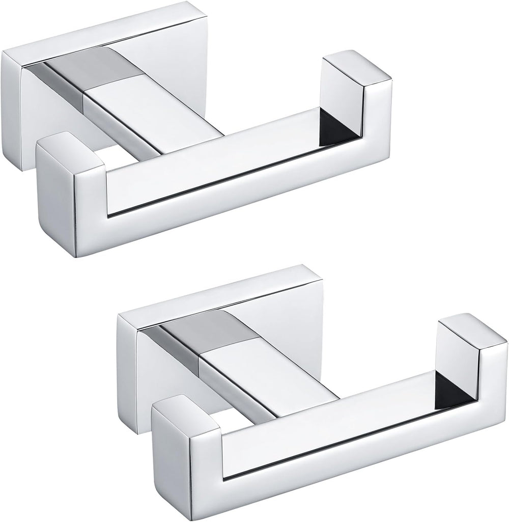 APLusee Double Towel Hooks for Bathroom, Polished Chrome, Wall Mounted