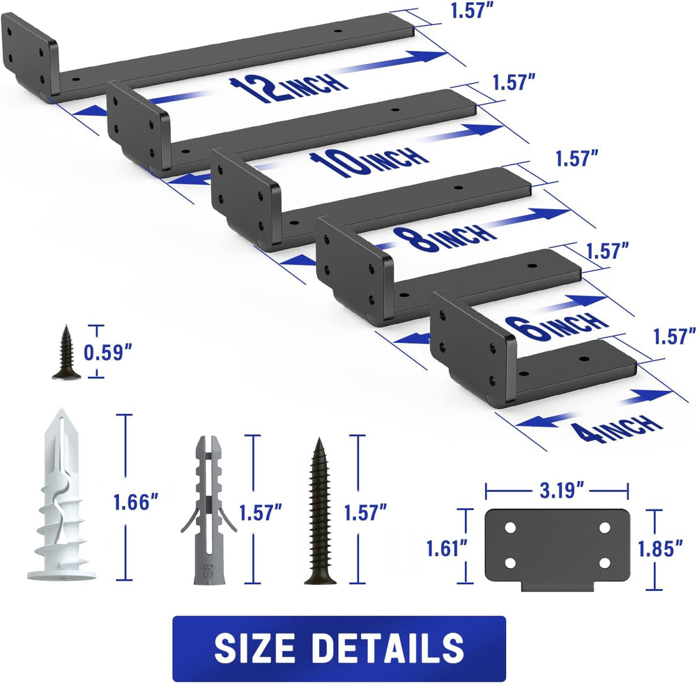 Goovilla Shelf Bracket, Floating Shelf Brackets 10 inch Long, 4 Pack, Black