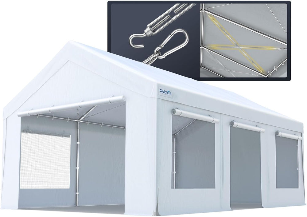 Quictent Heavy Duty 12x20 ft Carports with Side Zipper Doors