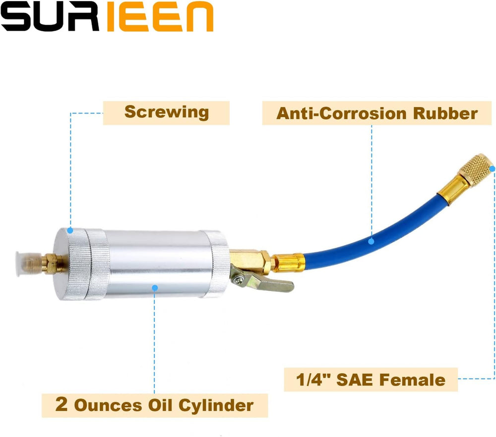AC Oil Injector Tool with R134A Refrigerant Charging Hose