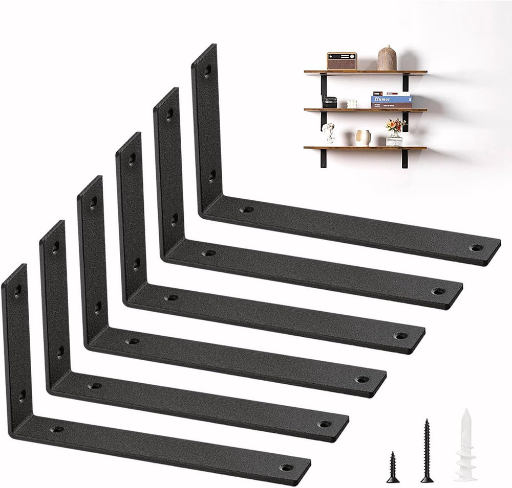 Shelf Brackets Heavy Duty 14 Inch Black L Brackets for Shelves 6 Pack 5mm Thi...