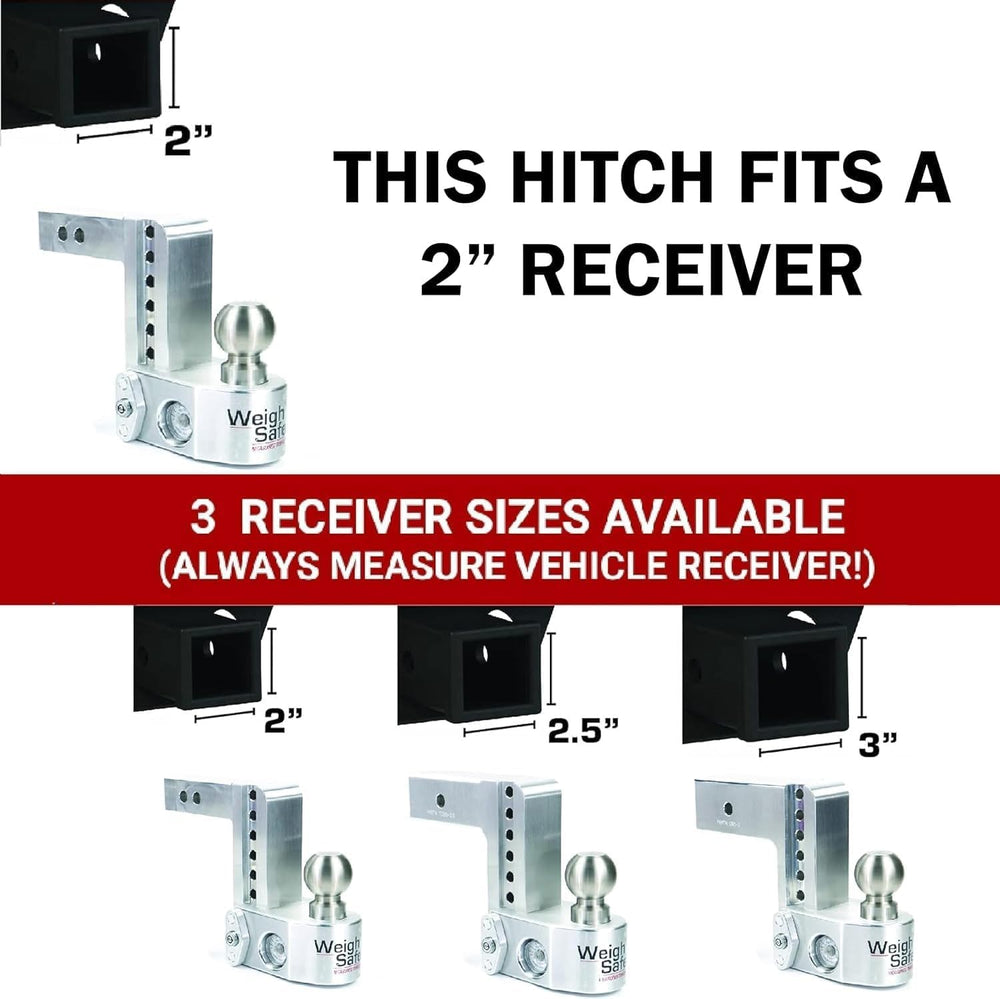 Weigh Safe Aluminum Trailer Hitch, 2" Receiver, 10" Drop, 2-Piece Lock