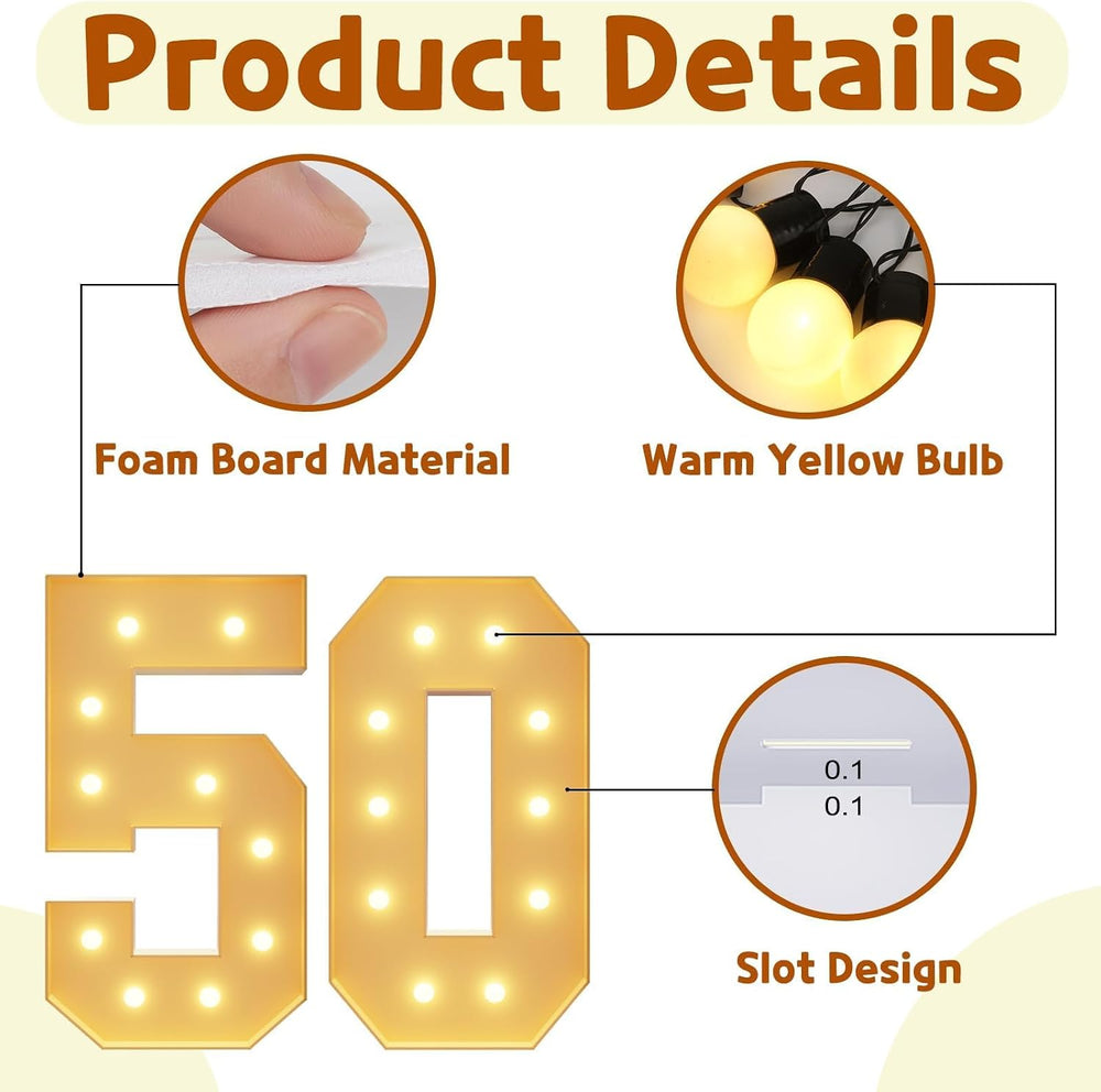 imprsv 50 Marquee Numbers, 4FT Light Up Numbers for 50th Birthday Decor