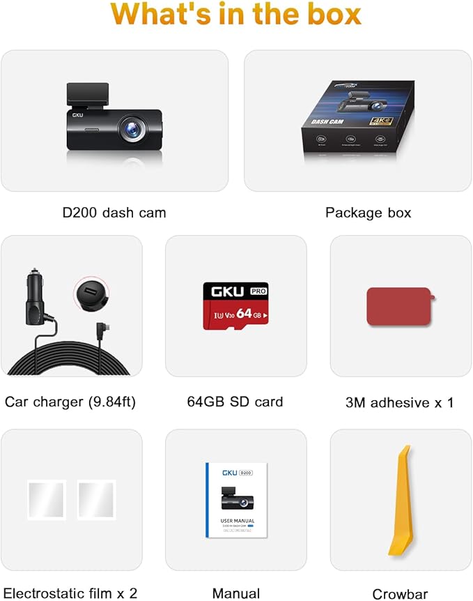GKU 4K Dash Cam, Dash Cam Front