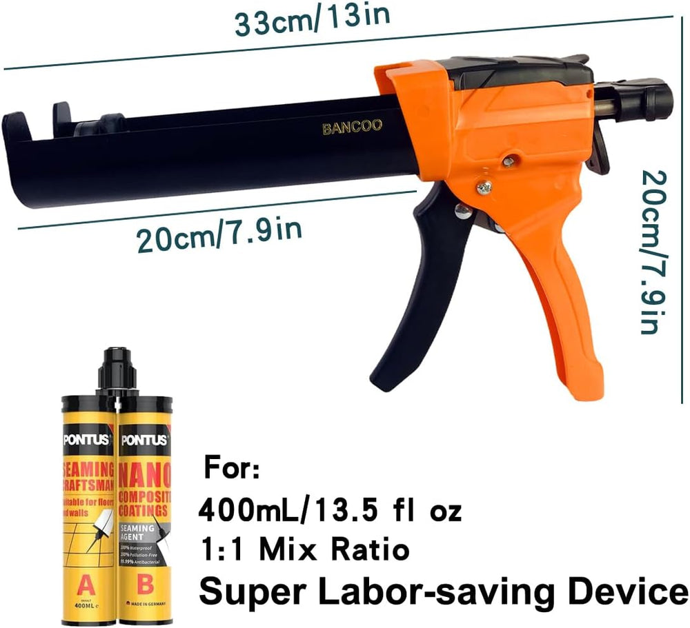 Hydraulic Dual Caulking Gun, 400mL 1:1 Epoxy Gun for Tile Grout