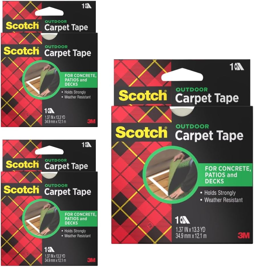 3M Scotch Double-Sided Carpet Tape 1.3 in x 40 ft Rolls - 3 Pack
