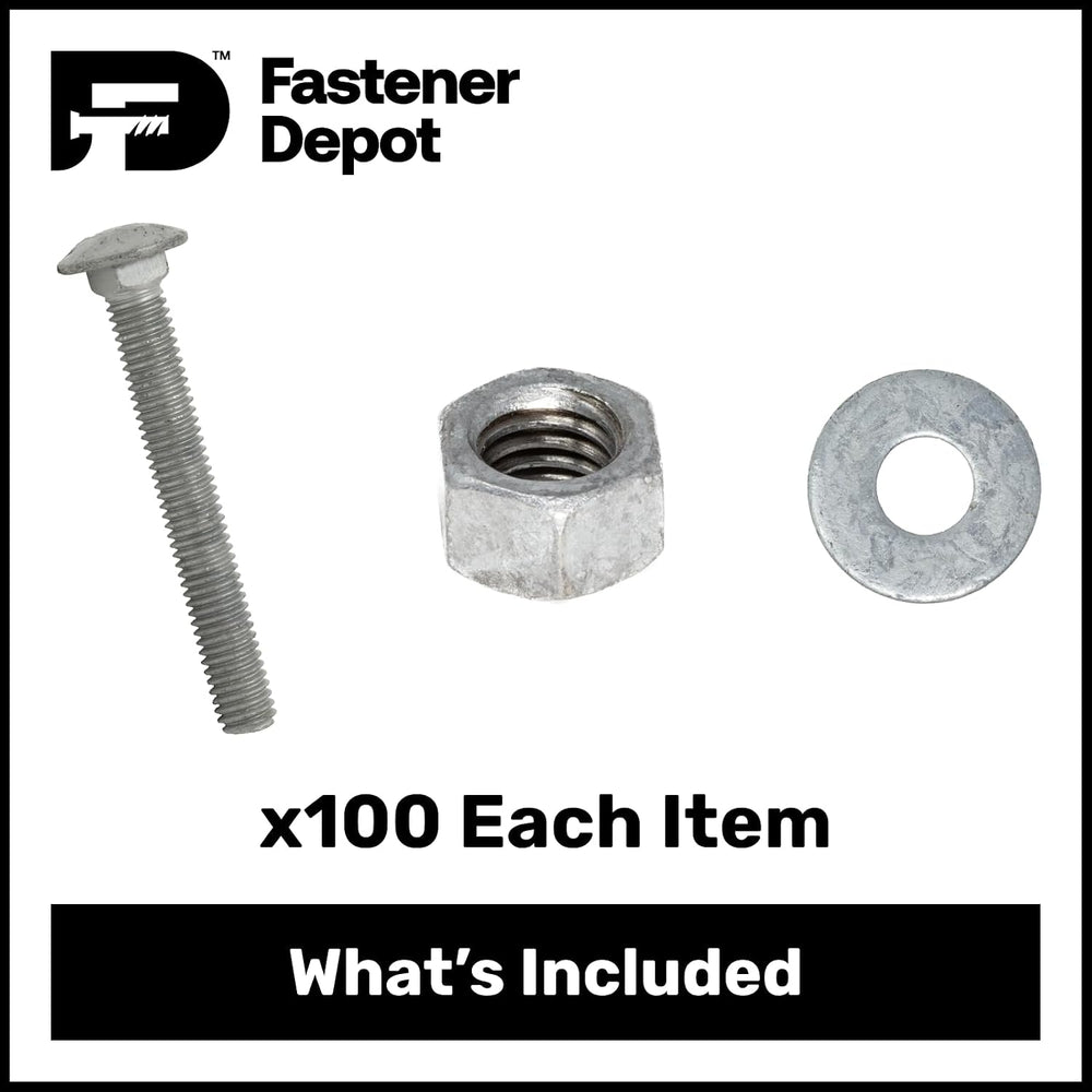1/4"-20 x 3 (100 Pack) Galvanized Carriage Bolt Kit Grade 307A, Includes...