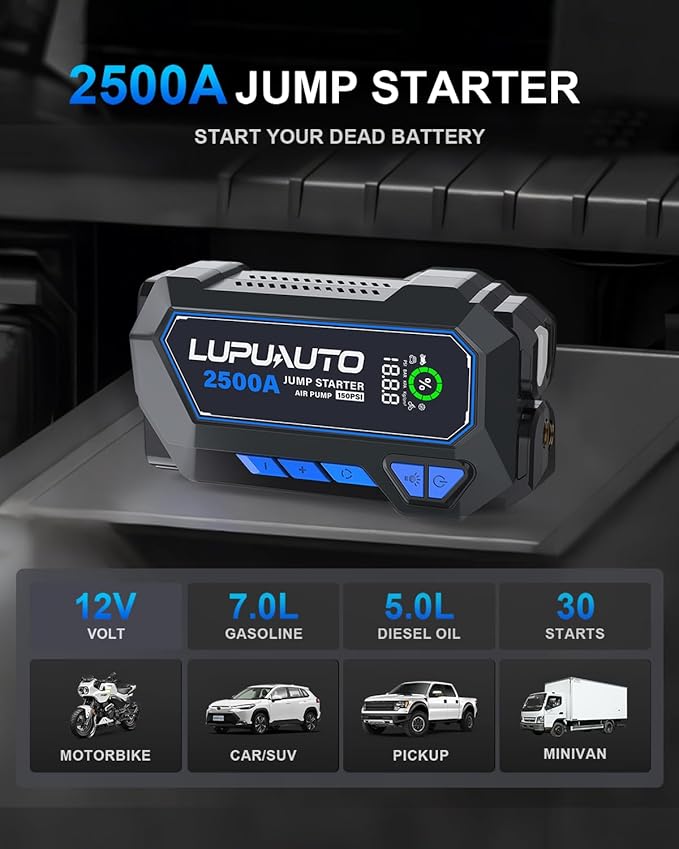 2500A Portable Jump Starter, Car Battery Jump Starter
