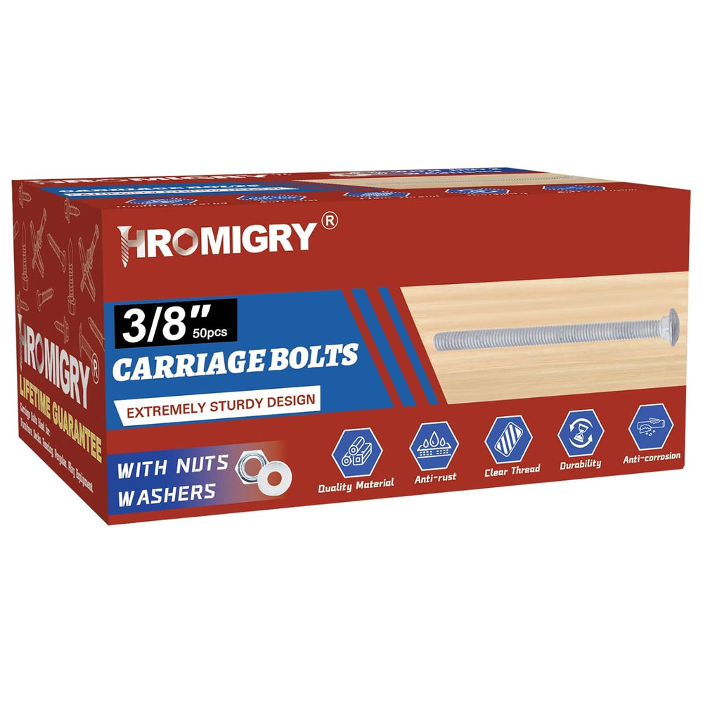 3/8" x 6" Carriage Bolts (50 PCS), Hot Dip Galvanized, Heavy Duty R...