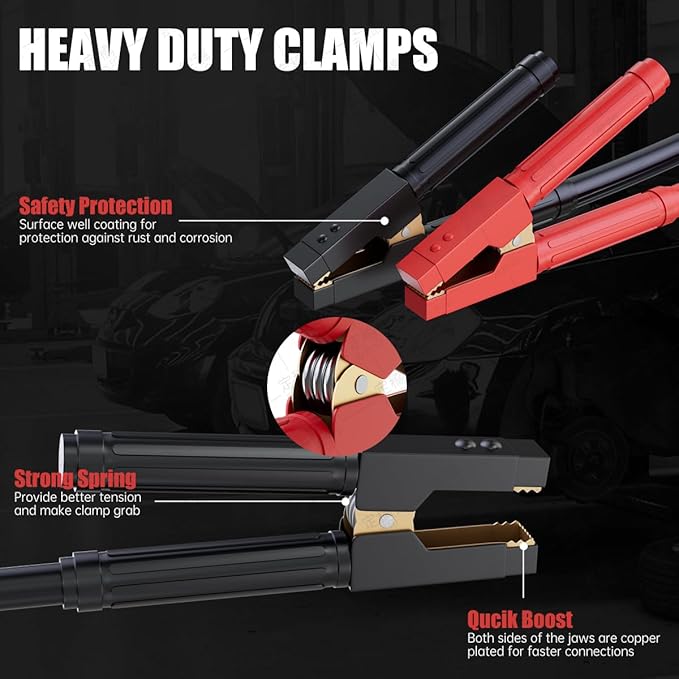 Heavy Duty Jumper Cables 1 Gauge 30FT 900A, Automotive Booster Cables