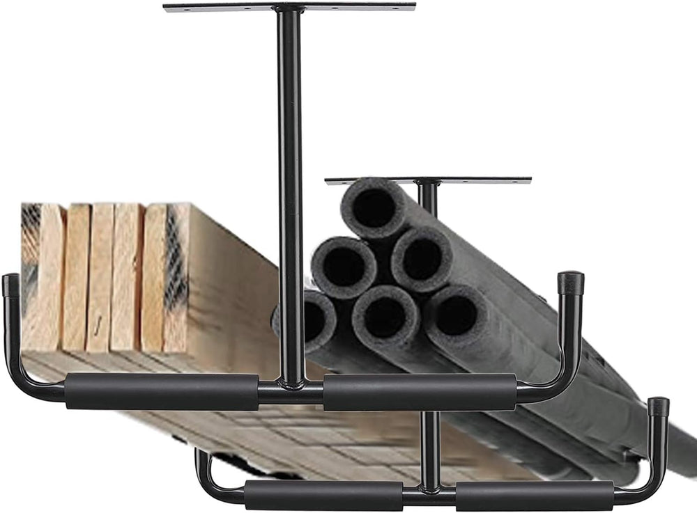Overhead Garage Storage Hooks, Heavy Duty Ceiling Mount Rack, 4 Pack Black