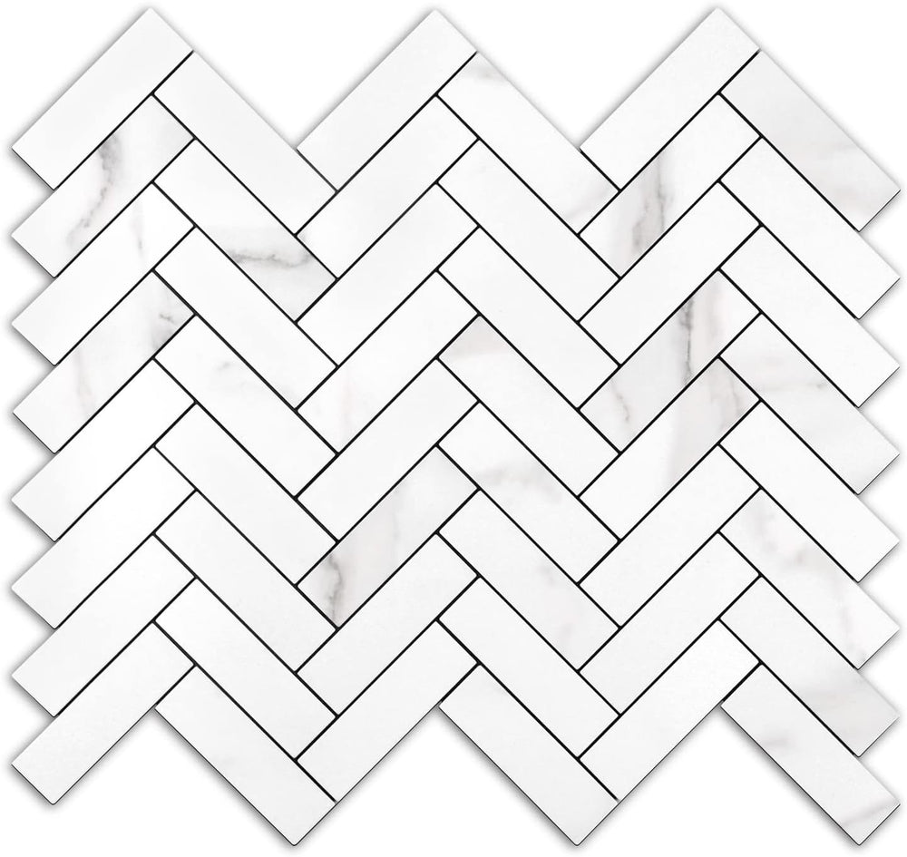 STICKGOO 10 Sheets Herringbone Peel and Stick Backsplash, Stick on Aluminum C...