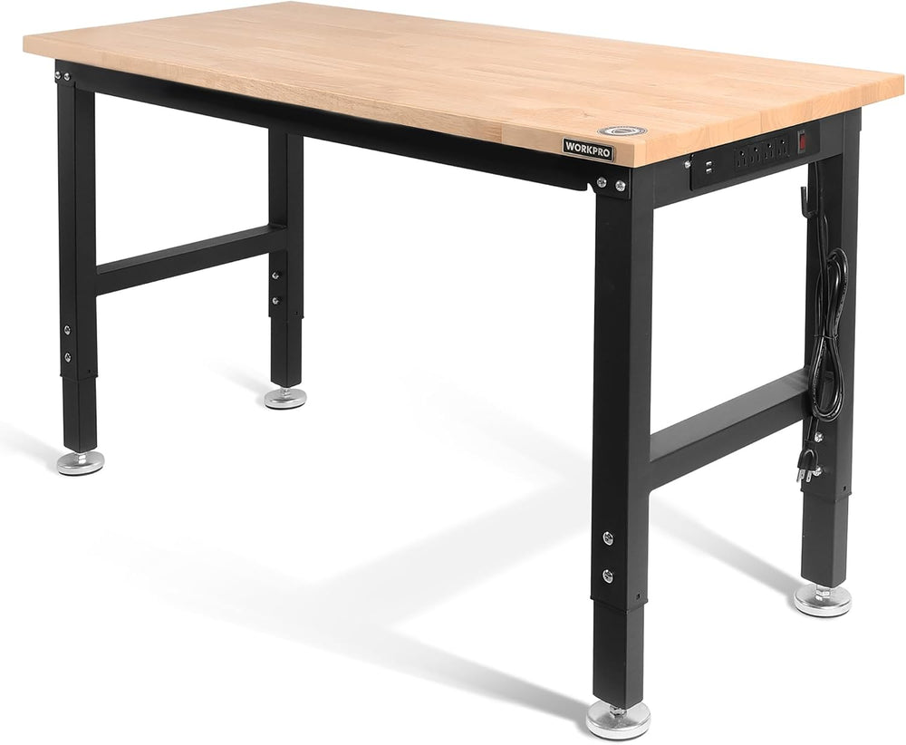 WORKPRO 48" Adjustable Workbench, Rubber Wood Top Heavy-Duty Workstation...