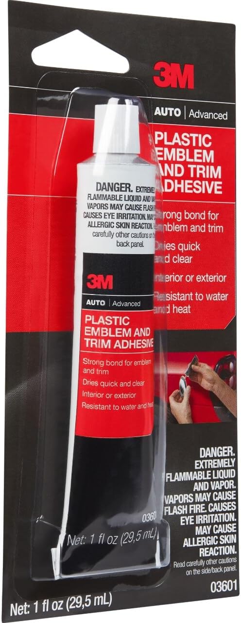 3M Plastic Emblem & Trim Adhesive (03601), 1 fl oz Tube – Clear-Drying Au...