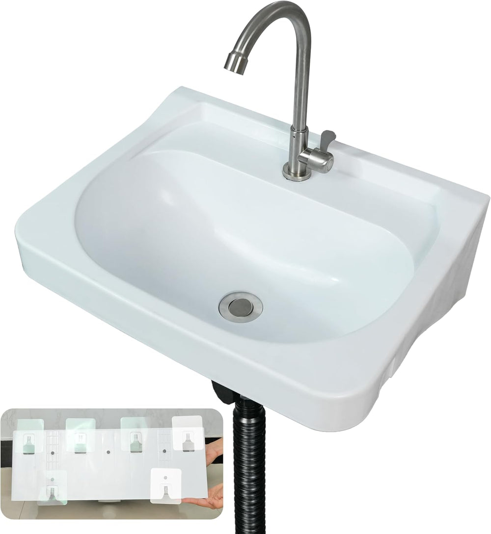 Wall Mount Bathroom Sink 19.7*15.3 No-Drill Installation Self-Adhesive Wash