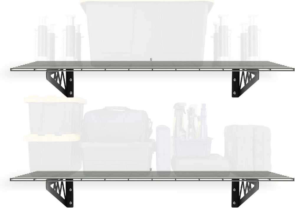 MonsterRax 24x48 White Garage Wall Shelf 2-Pack, 500lb, Hammertone