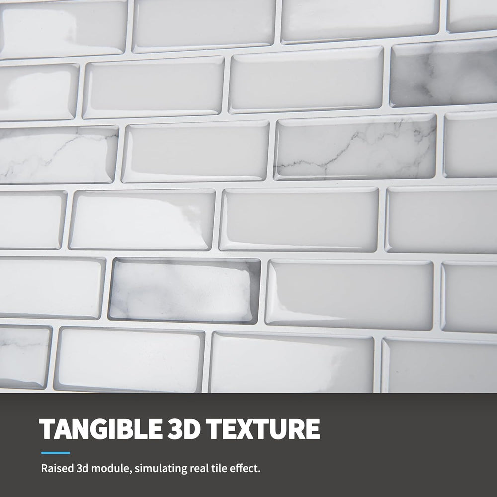 Art3d 10-Pack Peel and Stick Stone Backsplash Tile, 12" x 12", Whit...