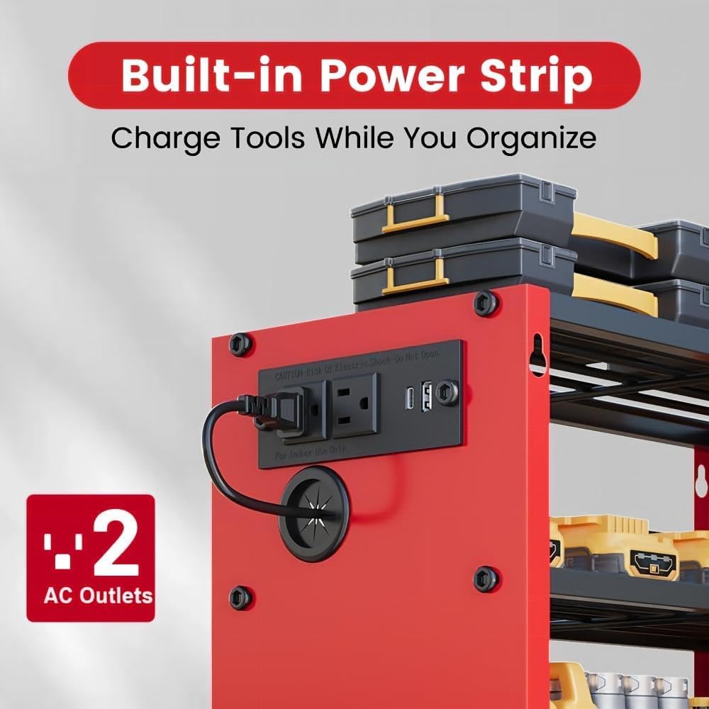 Power Tool Organizer Wall Mount with Power Strip, 4 Layers