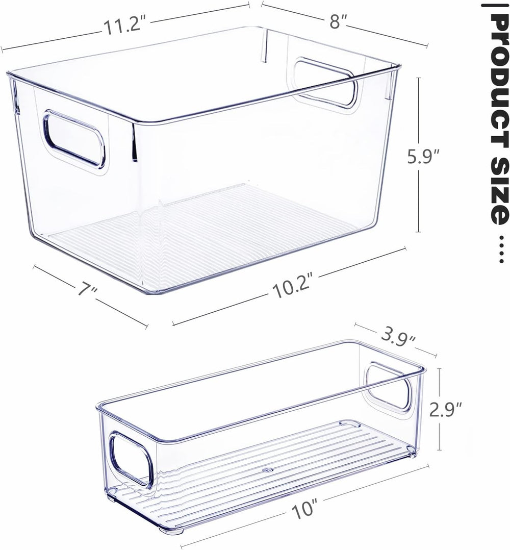 SKTEET Set of 8 Clear Plastic Storage Bins, 4 Large and 4 Small Stackable Sto...